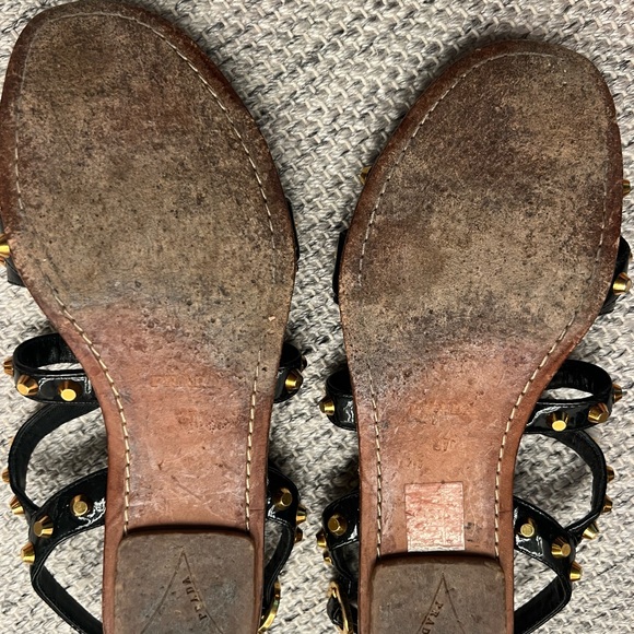 Prada black patent gold studded sandals. - Picture 3 of 3